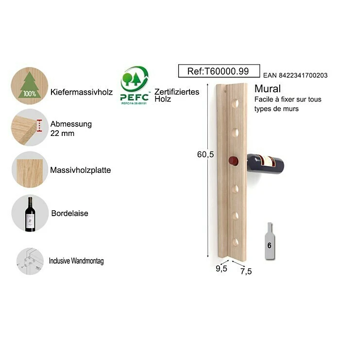 BAUHAUS Astigarraga Weinregal L X B X H: 60,5 X 7,5 X 9,5 Cm, Anzahl Flaschen: 6 5 BAUHAUS Astigarraga Weinregal L X B X H: 60,5 X 7,5 X 9,5 Cm, Anzahl Flaschen: 6 – Bild 5