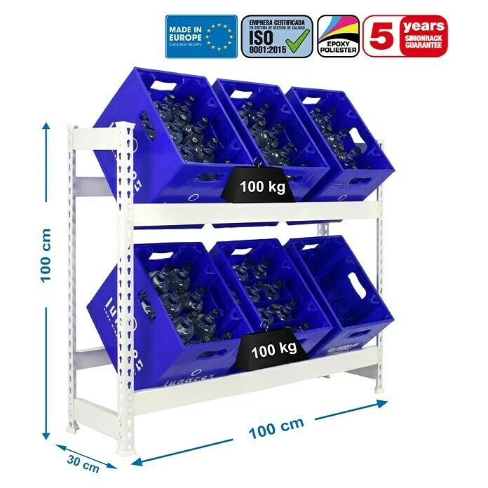 BAUHAUS Simonrack Simonbottle Metall-Getränkekistenregal Bottleclick L X B X H: 30 X 100 X 100 Cm, Traglast: 100 Kg/Boden, Anzahl Böden: 3, Weiß 3 BAUHAUS Simonrack Simonbottle Metall-Getränkekistenregal Bottleclick L X B X H: 30 X 100 X 100 Cm, Traglast: 100 Kg/Boden, Anzahl Böden: 3, Weiß – Bild 3