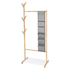 BAUHAUS Garderobenständer L X B X H: 38 X 65 X 167 Cm, Anzahl Haken: 6, Bambus/Weiß