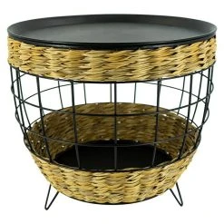 BAUHAUS Beistelltisch Polyrattan Ø X H: 50 X 45 Cm, Natur/Schwarz