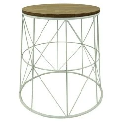 BAUHAUS Beistelltisch Ø X H: 38 X 40 Cm, Weiß/Natur, Mangoholz